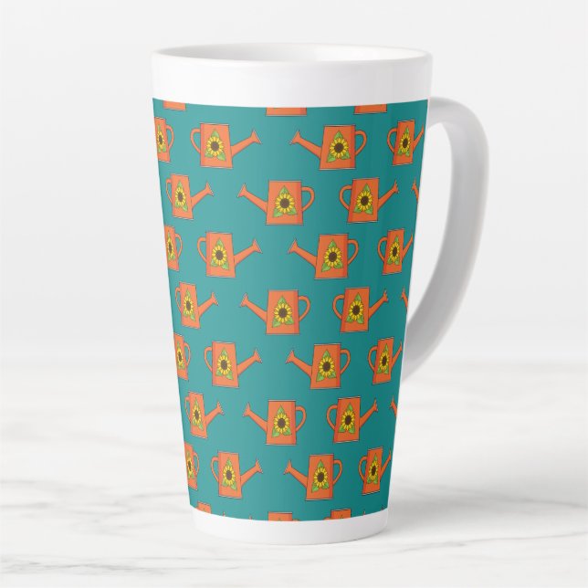 Orange Watering Can with Sunflower Latte Mug (Right Angle)