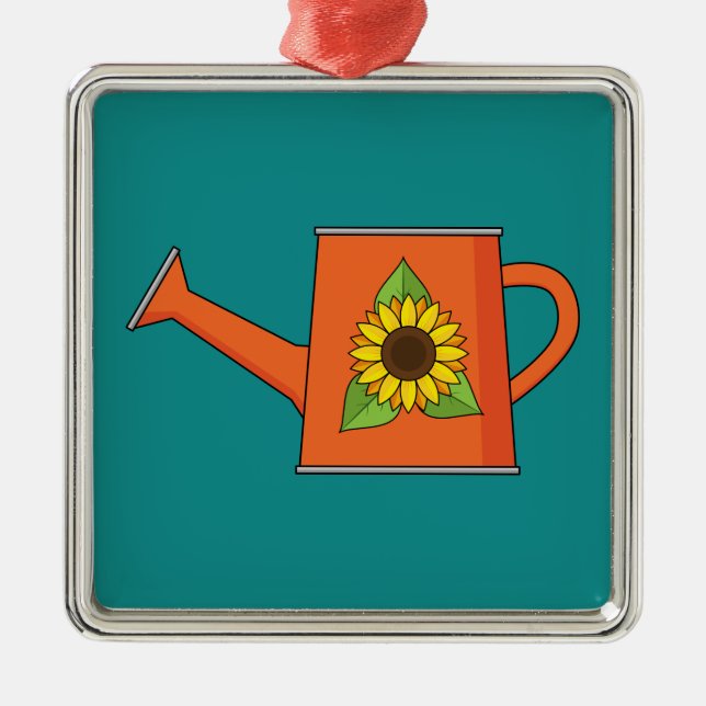 Orange Watering Can with Sunflower Metal Tree Decoration (Front)