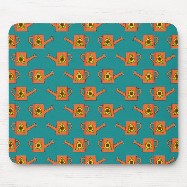 Orange Watering Can with Sunflower Mouse Mat (Front)