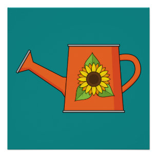 Orange Watering Can with Sunflower Poster