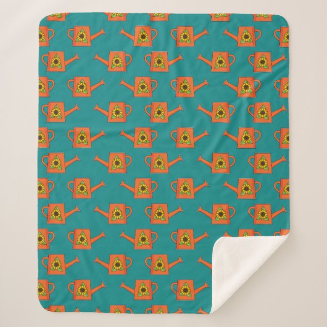 Orange Watering Can with Sunflower Sherpa Blanket (Front)