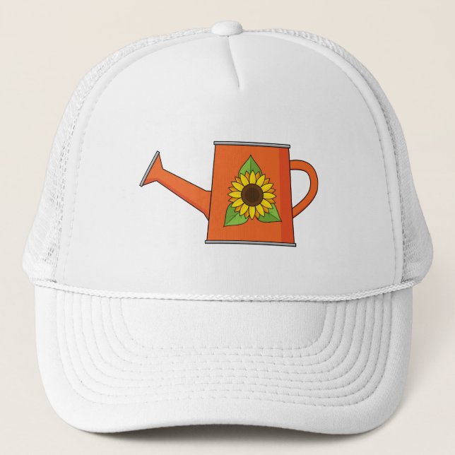 Orange Watering Can with Sunflower Trucker Hat (Front)