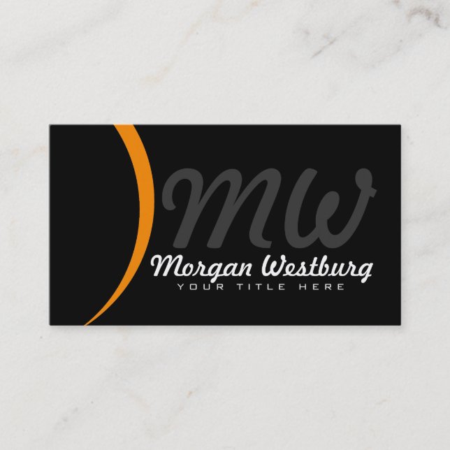 Orange Wave Professional Monogram Business Cards (Front)