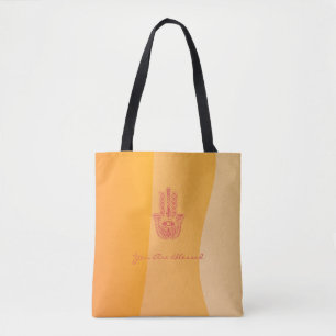 Orange Waves Simple Red Hamsa Personalised Tote Bag