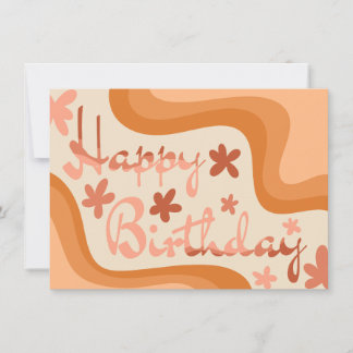 Orange wavy floral birthday card