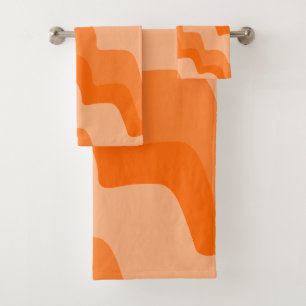 Orange wavy ocean waves gradient  bath towel set