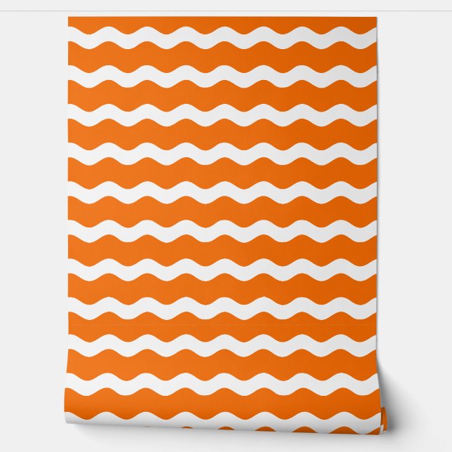 Orange Wavy Ric Rac Striped Pattern Wallpaper (Unrolling)