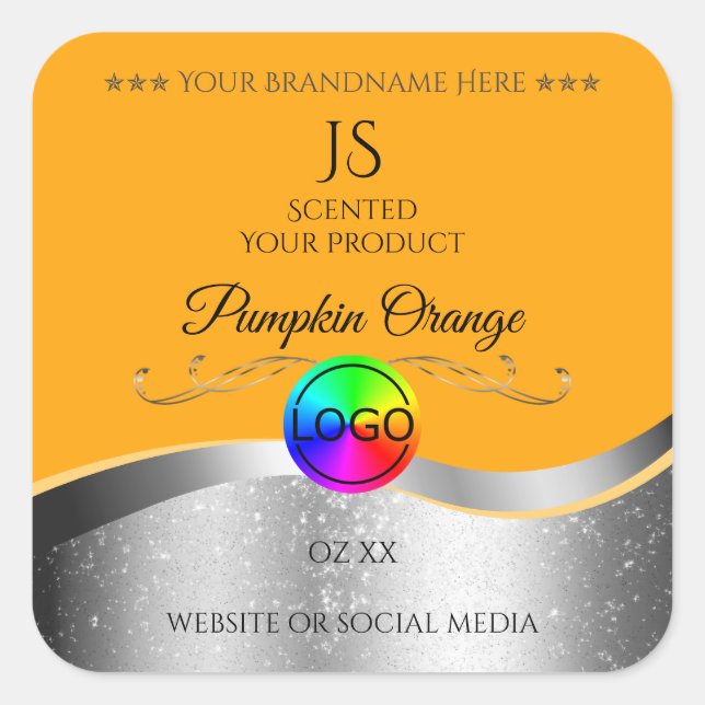Orange Wavy Silver Logo and Monogram Product Label (Front)