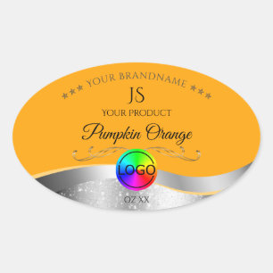 Orange Wavy Silver Logo and Monogram Product Label