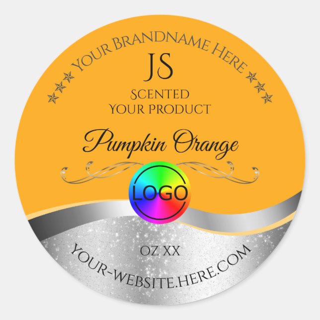 Orange Wavy Silver Logo and Monogram Product Label (Front)