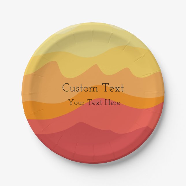 Orange Wavy Sunshine Vibrant Design Custom Text Paper Plate (Front)