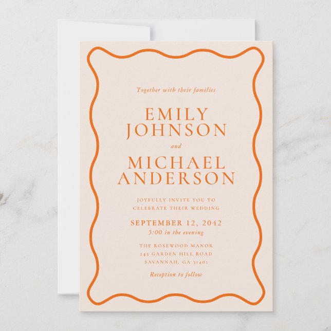Orange Wavy Wedding Invitation (Front)