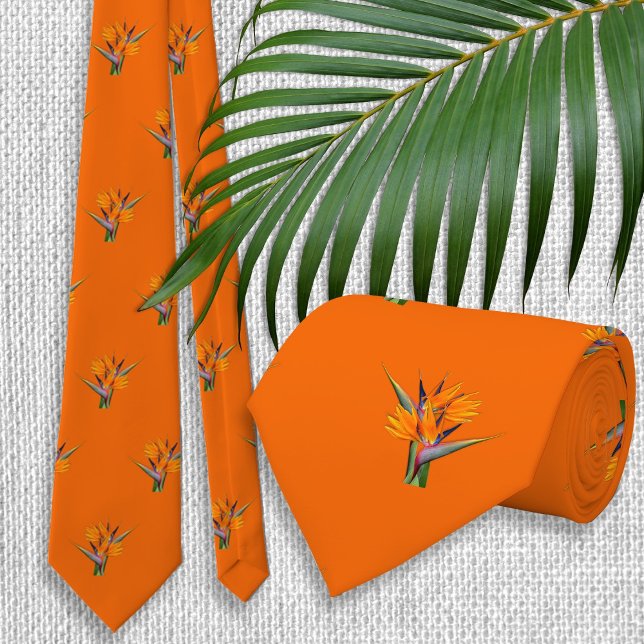 Orange Wedding Bird of Paradise Pattern Tie (Creator Uploaded)