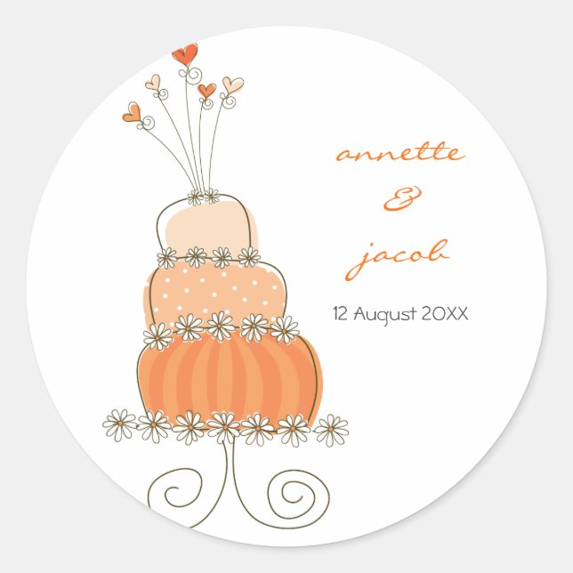 Orange Wedding Cake Thank You Gift Label Sticker (Front)