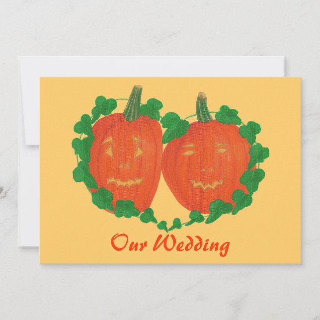 Orange Wedding Invitations, Pumpkins in Love Invitation (Front)