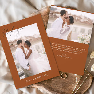 Orange Wedding Thank You Photo Minimalist Card