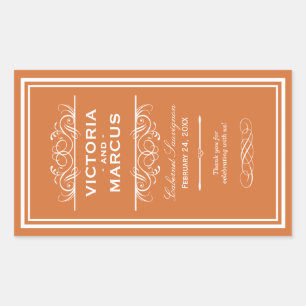 Orange Wedding Wine Bottle Monogram Favour Labels