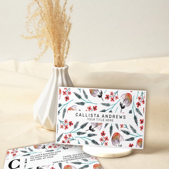 Orange Weeping Flowers Watercolor Pattern Business Card (Creator Uploaded)