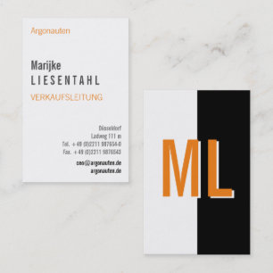 Orange weiß Monogram Hochformat Visitenkarte Business Card
