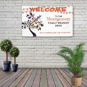 Orange Welcome Family Reunion Tree Lights Banner