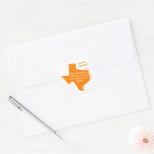 Orange We've Moved - Dotted Texas Moving Square Sticker (Envelope)
