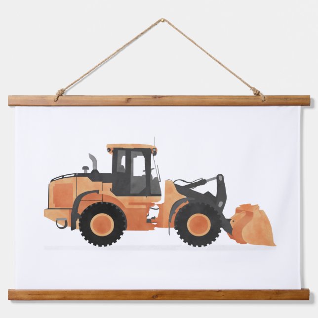 Orange Wheel Loader Construction Vehicle Decor Hanging Tapestry (Front)