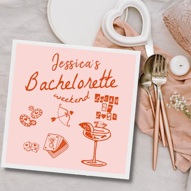 Orange Whimsical Cocktail Bachelorette Party Napkin (Creator Uploaded)