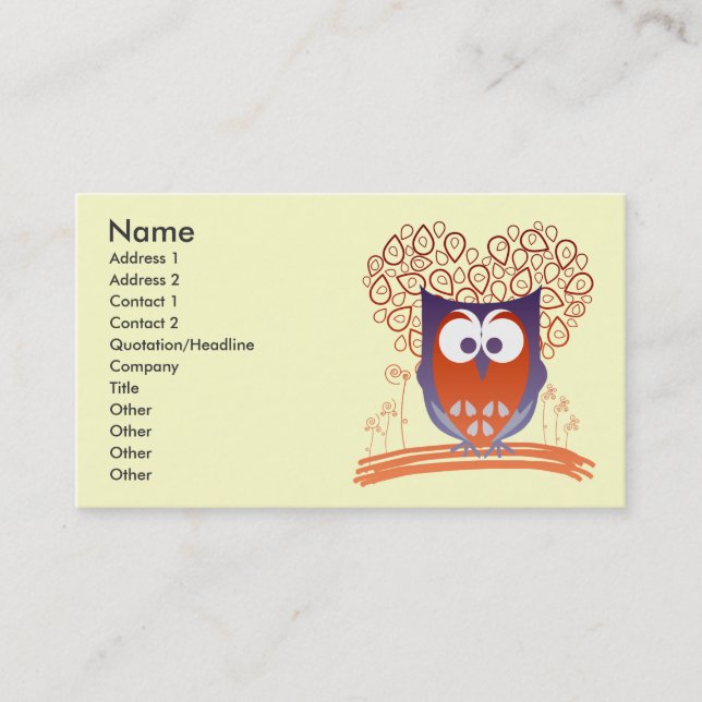 Orange Whimsical Cute Owl Custom Business card (Front)
