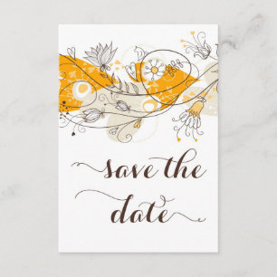 Orange Whimsical Flowers Save The Date Invitation