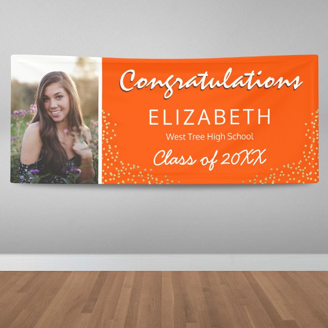 Orange White 2025 Photo Graduation Party Banner (Creator Uploaded)