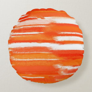 Orange White Abstract Painting Round Cushion