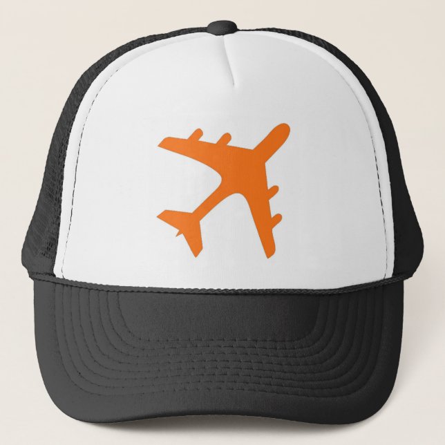 Orange white aeroplane design trucker hat (Front)