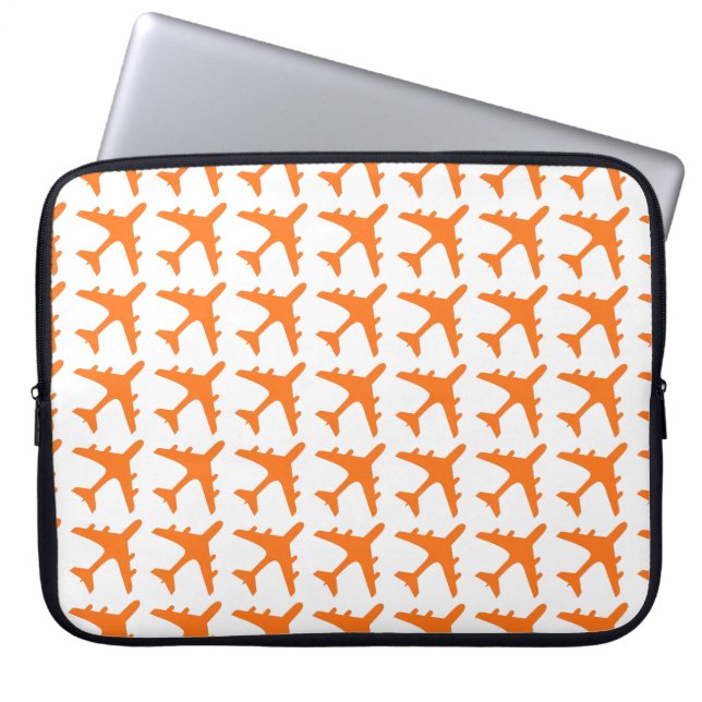 Orange white aeroplane pattern laptop sleeve (Front)