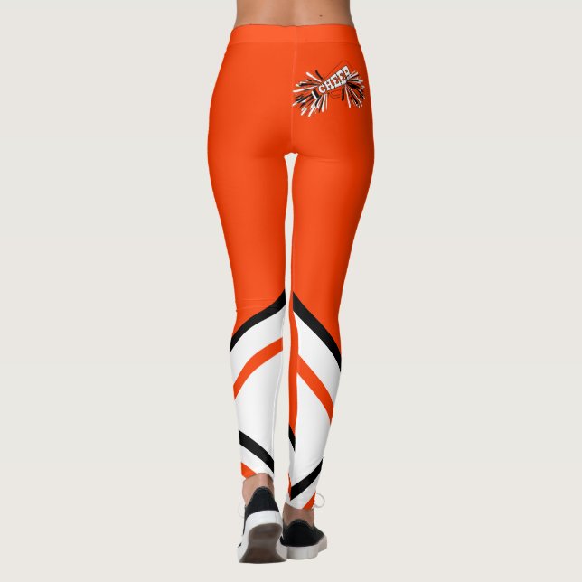 Orange, White and Black Cheerleader Megaphone Leggings (Back)