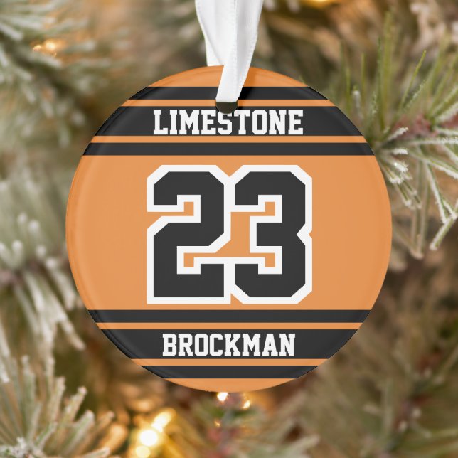 Orange, White and Black Jersey Sport Number Ornament (Tree)