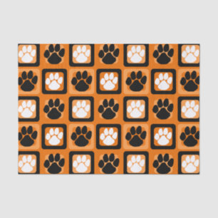 Orange, White and Black Repeating Pawprint  Tissue Paper