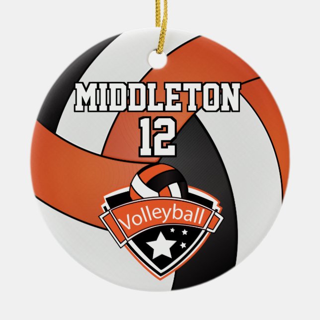 Orange, White and Black Volleyball Ceramic Tree Decoration (Front)