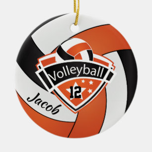 Orange, White and Black Volleyball Ceramic Tree Decoration
