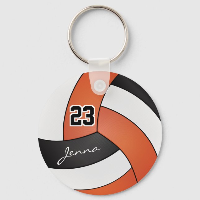 Orange, White and Black Volleyball - Customise Key Ring (Front)