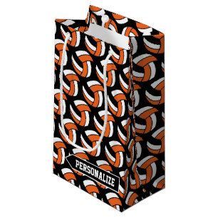 Orange, White and Black Volleyball - Personalise Small Gift Bag