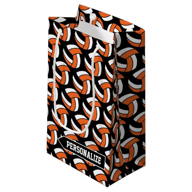 Orange, White and Black Volleyball - Personalise Small Gift Bag (Front Angled)