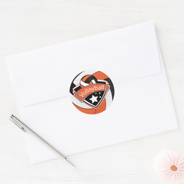 Orange, White and Black Volleyball Superstar  Classic Round Sticker (Envelope)