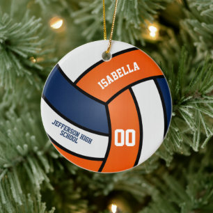 Orange, White and Blue Volleyball Ceramic Tree Decoration