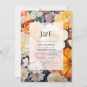 Orange, White and Goldenrod Floral Wedding Invitation