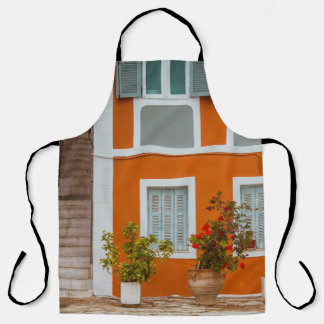 ORANGE WHITE AND GRAY CONCRETE BUILDING APRON
