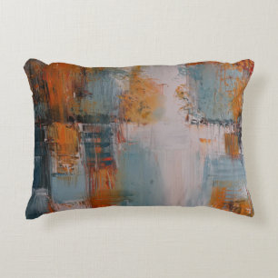 Orange, white, and teal abstract painting decorative cushion