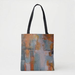 Orange, white, and teal abstract painting tote bag