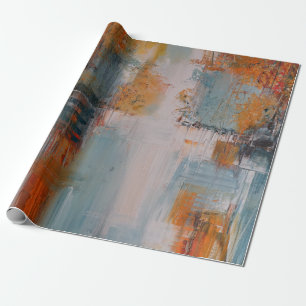 Orange, white, and teal abstract painting wrapping paper