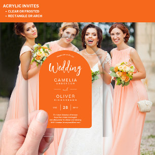 Orange White Arch Acrylic Wedding Invites Modern Acrylic Invitations