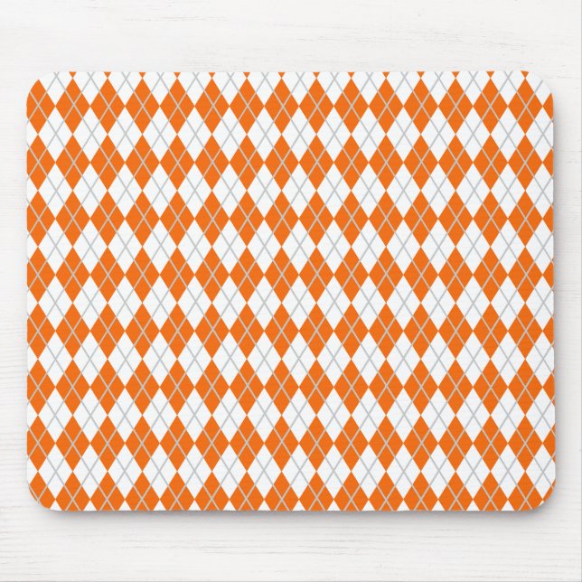 Orange & White Argyle Mouse Mat (Front)